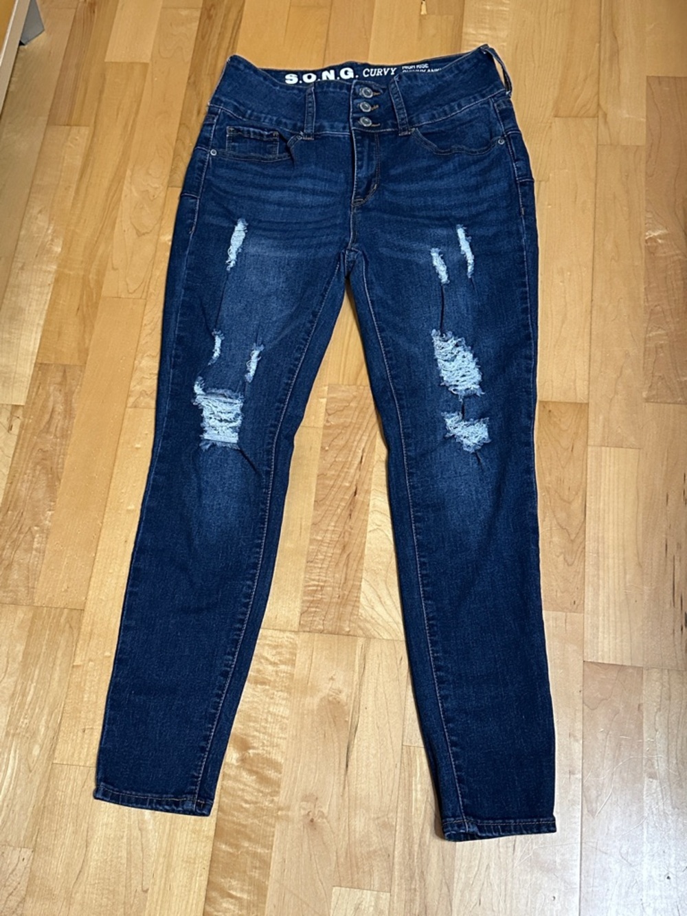 S.O.N.G. Curvy Dark Blue Distressed Skinny Jeans